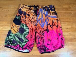 Maui Sports Men’s Board Shorts Size 36 Colorful Abstract Swim Trunks